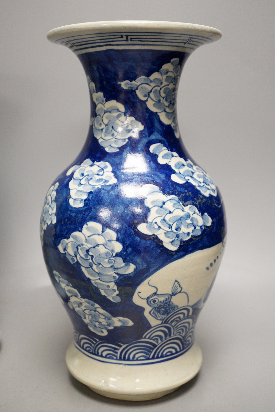 A Chinese blue and white vase, two jars, a beaker vase, a double gourd vase and a pearlware vase, tallest 31cm